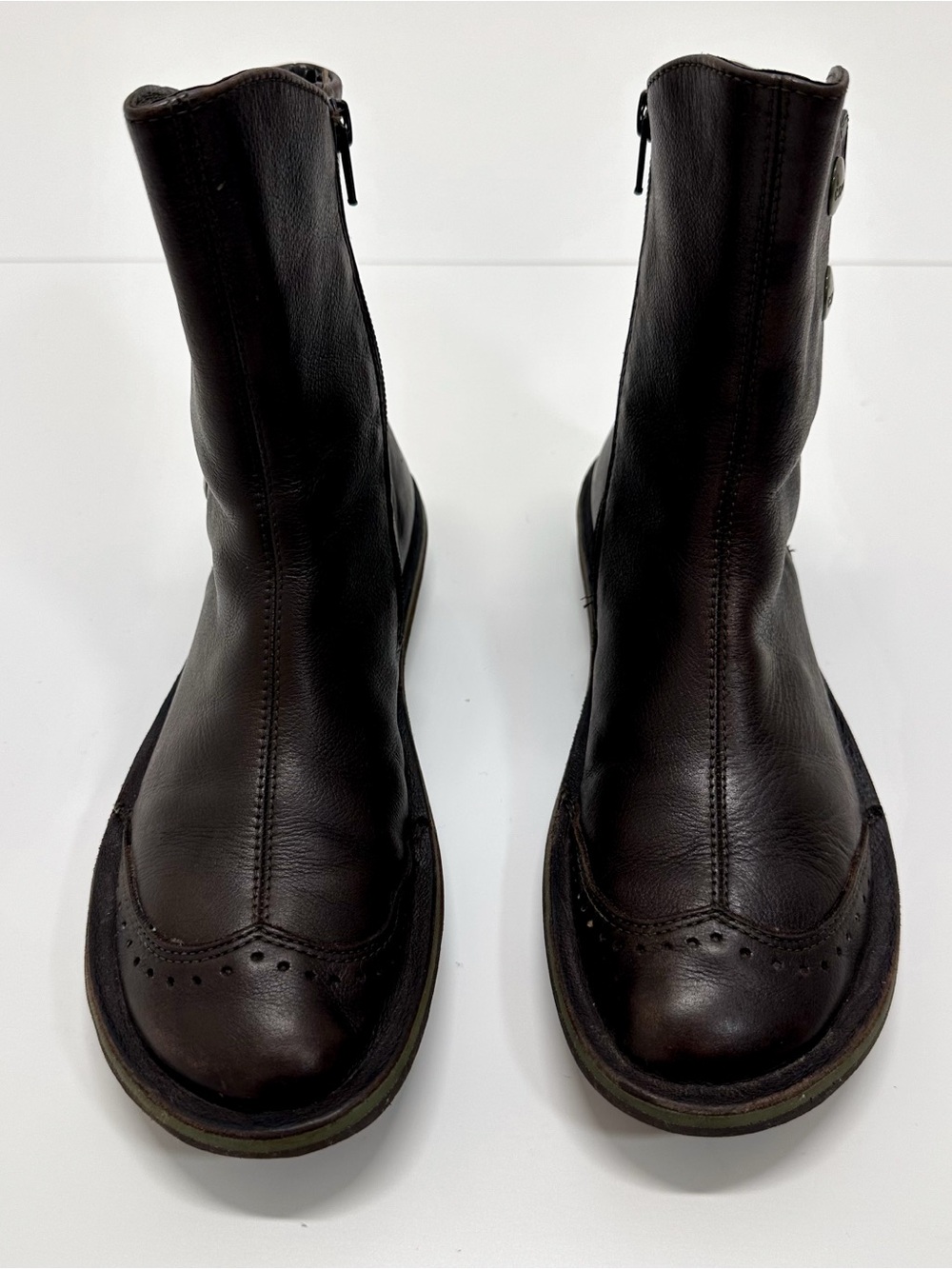 Camper Beetle Leather Side Snap Ankle Boots in Dark Brown and Green - Picture 2 of 8